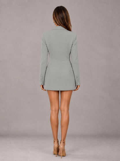 Silver Tailored Fit Notch Lapel Double Breasted Women's Blazer