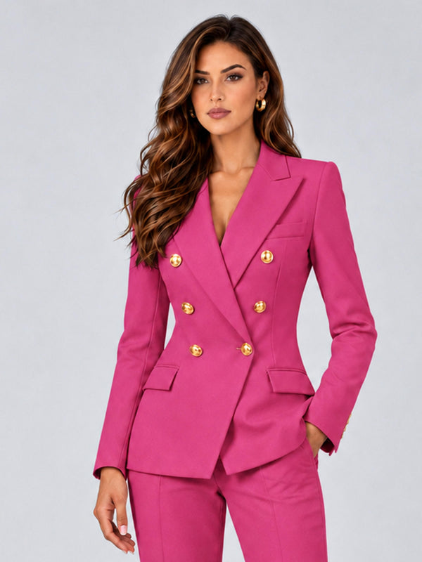 Hot Pink Tailored Fit Peak Lapel Double Breasted Women's Blazer