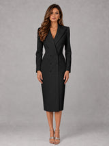 Tailored Fit Peak Lapel Double Breasted Tea-Length Women's Blazer