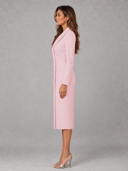 Blush Pink Tailored Fit Peak Lapel Double Breasted Tea-Length Women's Blazer