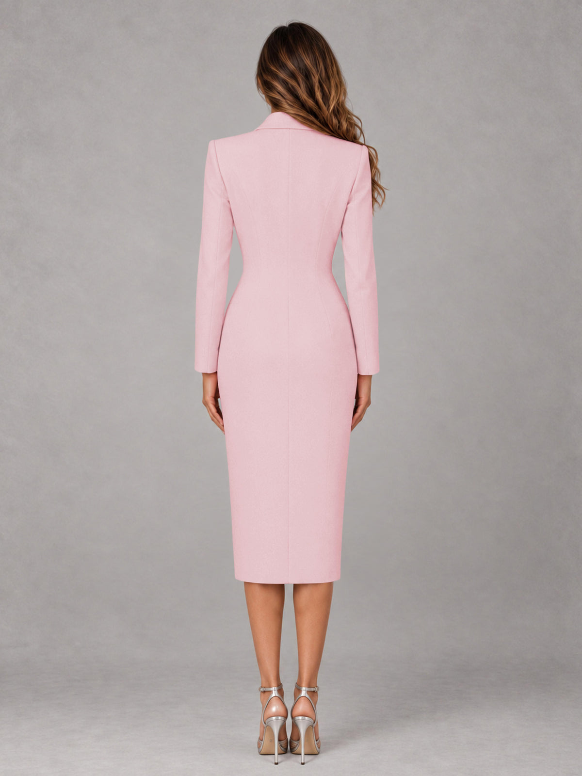 Blush Pink Tailored Fit Peak Lapel Double Breasted Tea-Length Women's Blazer