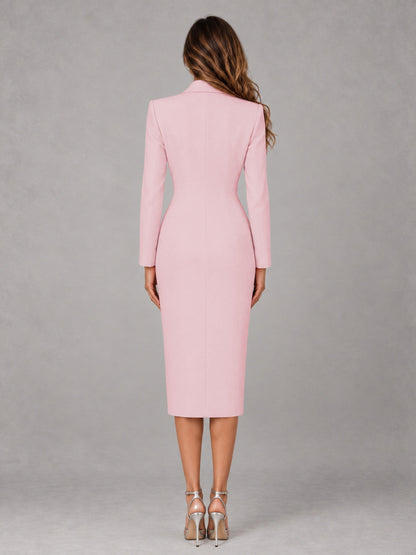 Blush Pink Tailored Fit Peak Lapel Double Breasted Tea-Length Women's Blazer
