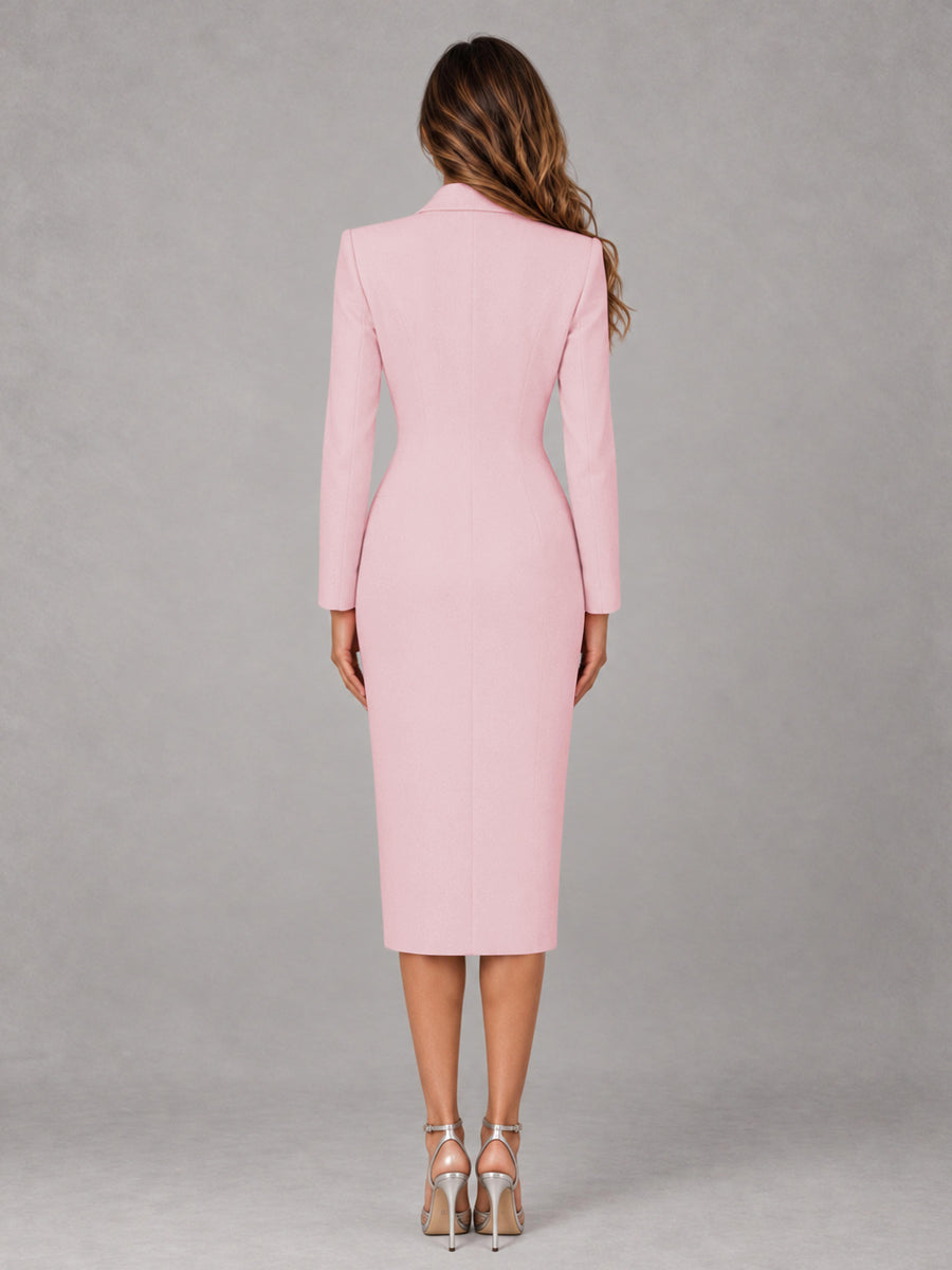 Blush Pink Tailored Fit Peak Lapel Double Breasted Tea-Length Women's Blazer