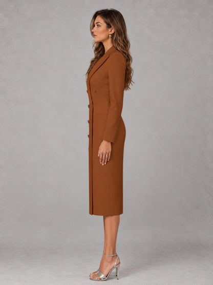 Burnt Orange Tailored Fit Peak Lapel Double Breasted Tea-Length Women's Blazer