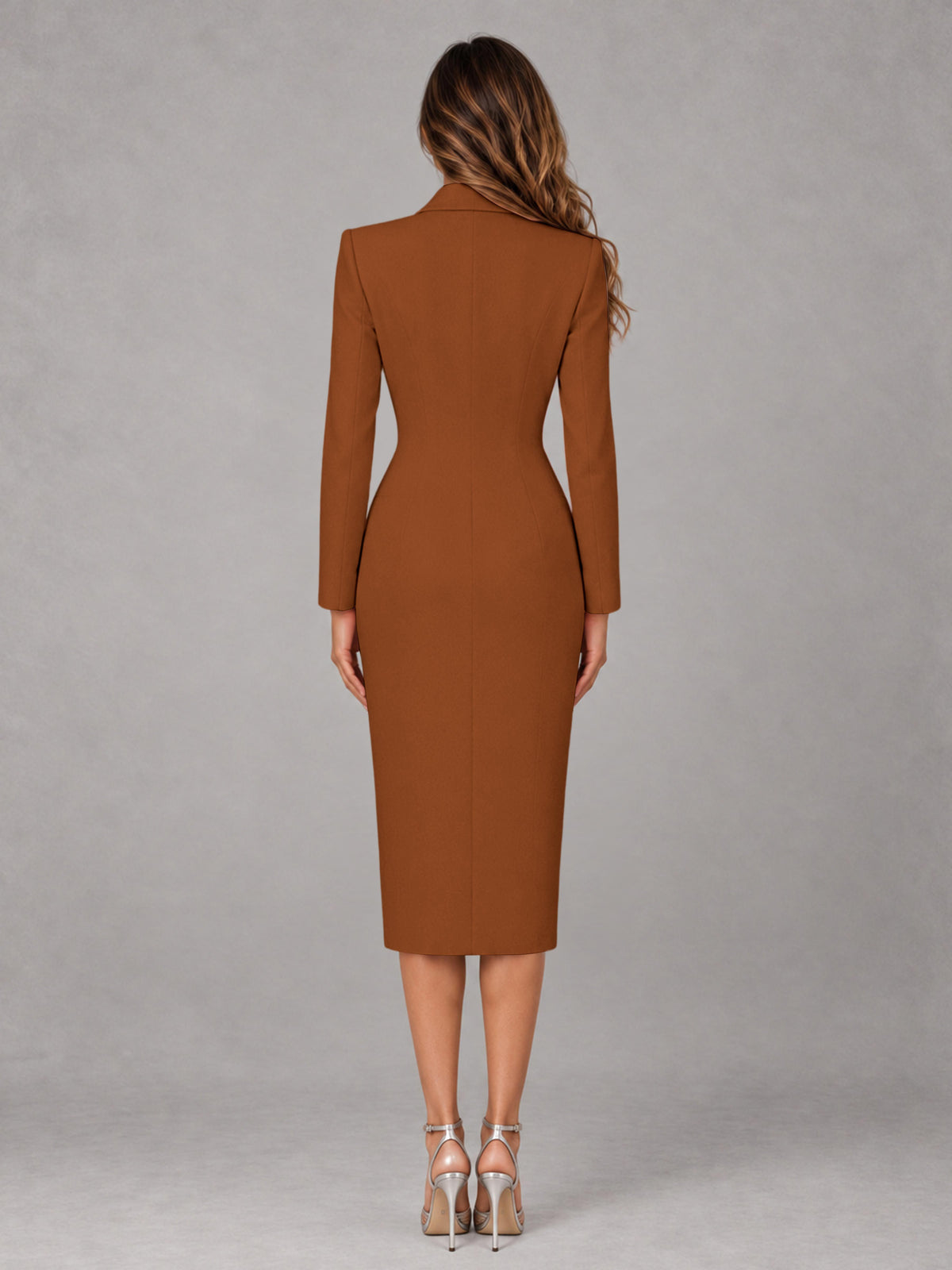 Burnt Orange Tailored Fit Peak Lapel Double Breasted Tea-Length Women's Blazer