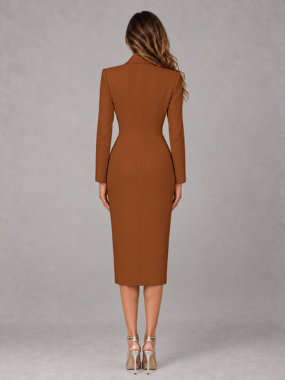 Burnt Orange Tailored Fit Peak Lapel Double Breasted Tea-Length Women's Blazer