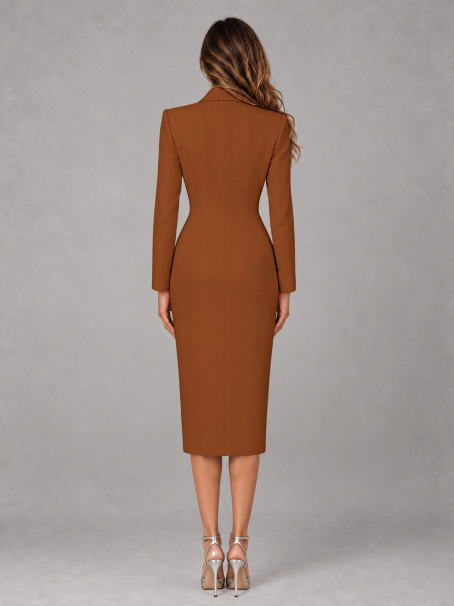 Burnt Orange Tailored Fit Peak Lapel Double Breasted Tea-Length Women's Blazer