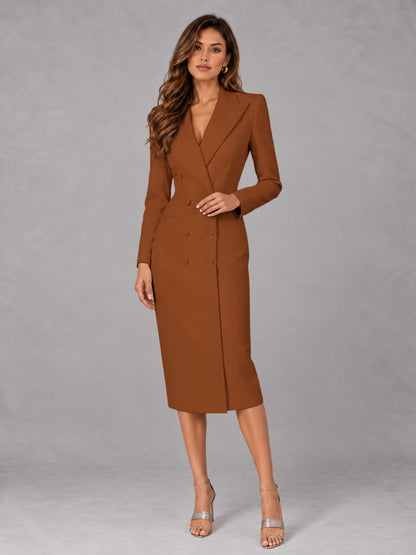 Burnt Orange Tailored Fit Peak Lapel Double Breasted Tea-Length Women's Blazer