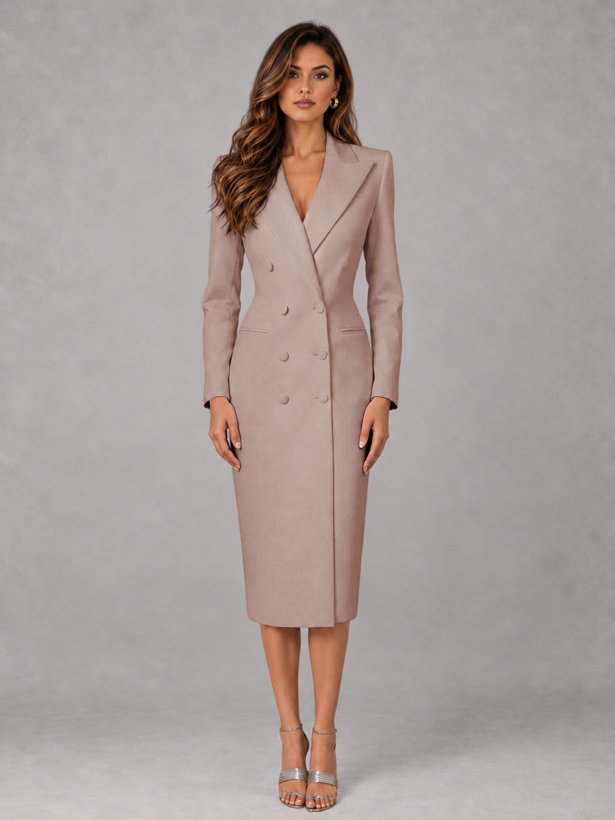Dusty Rose Tailored Fit Peak Lapel Double Breasted Tea-Length Women's Blazer