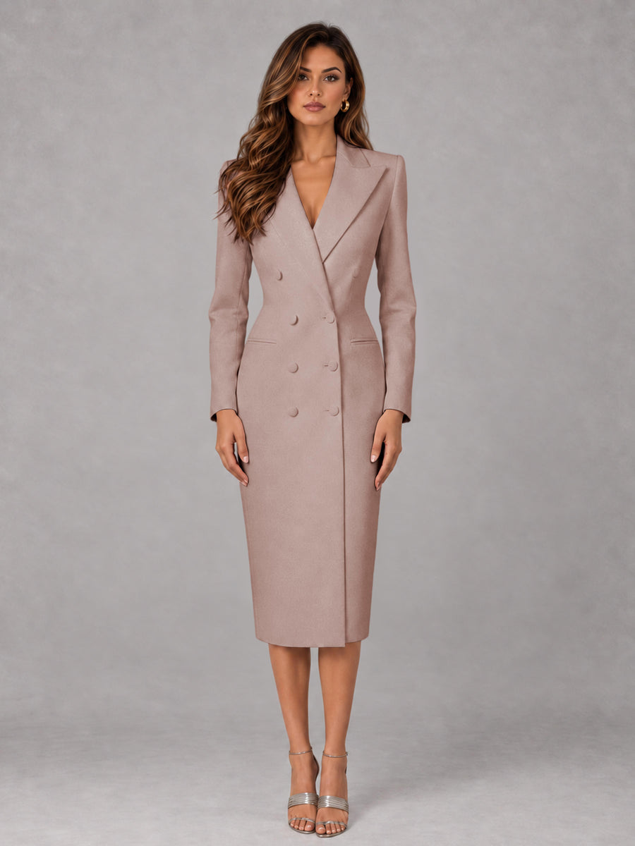 Dusty Rose Tailored Fit Peak Lapel Double Breasted Tea-Length Women's Blazer