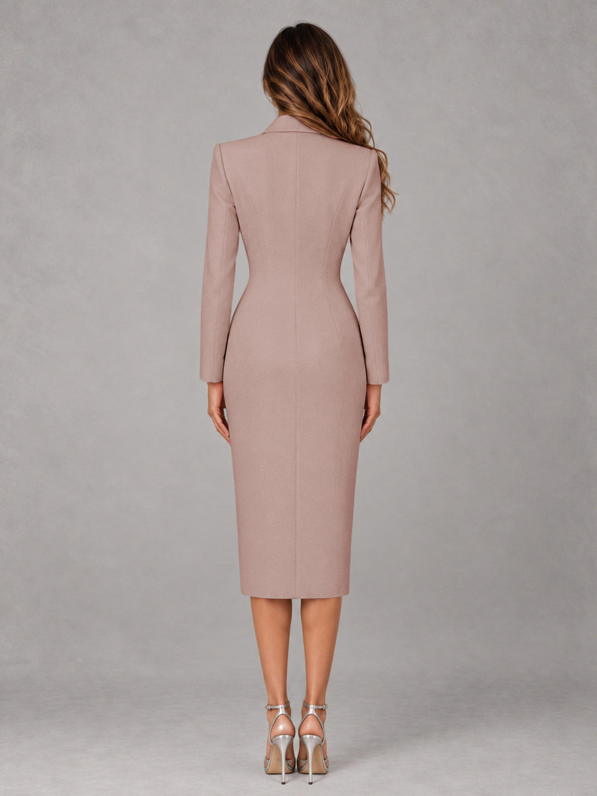 Dusty Rose Tailored Fit Peak Lapel Double Breasted Tea-Length Women's Blazer