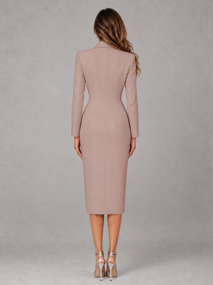 Dusty Rose Tailored Fit Peak Lapel Double Breasted Tea-Length Women's Blazer