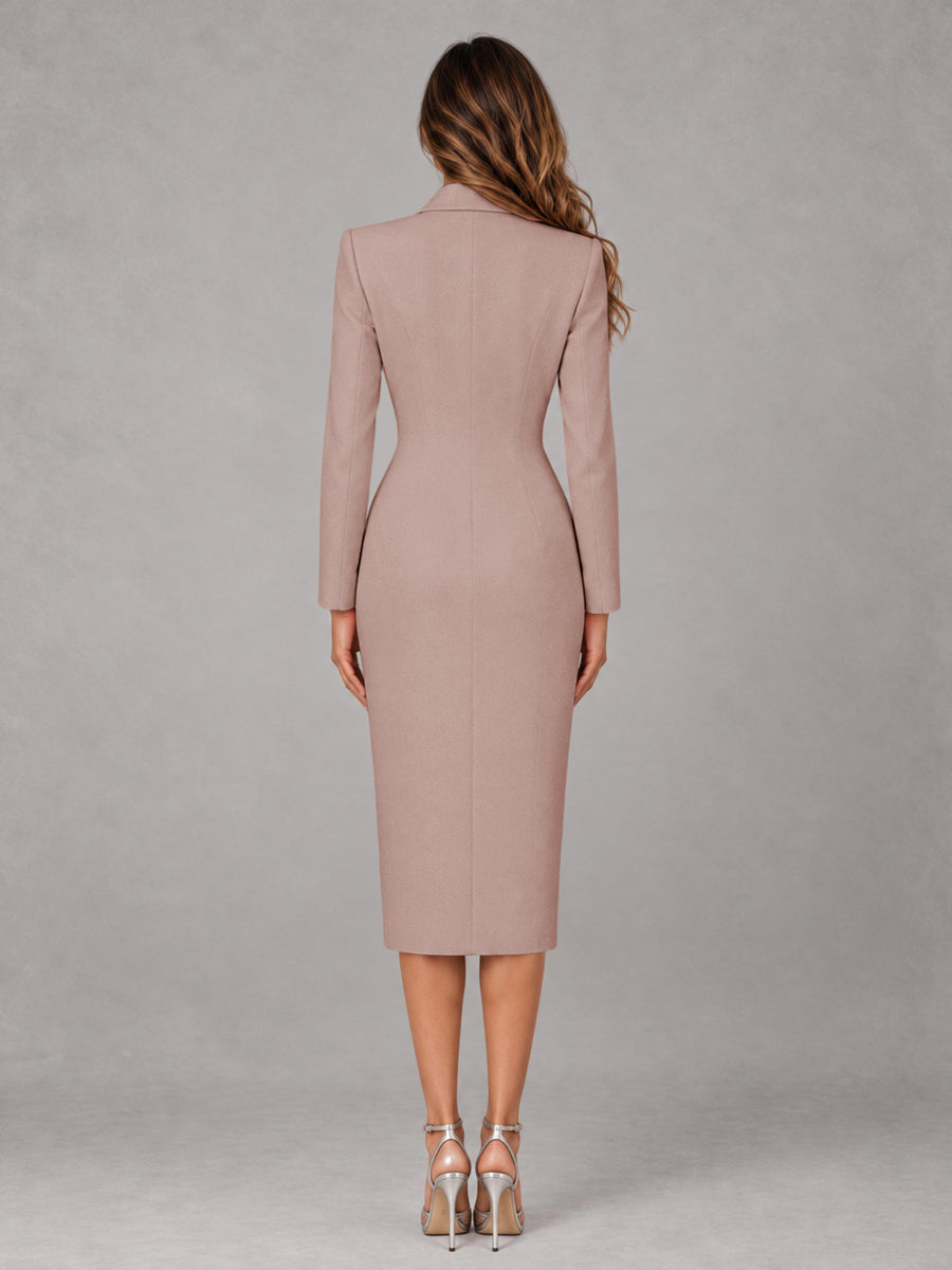 Dusty Rose Tailored Fit Peak Lapel Double Breasted Tea-Length Women's Blazer