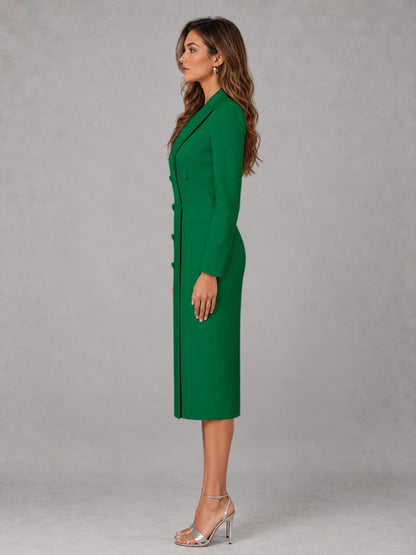 Emerald Green Tailored Fit Peak Lapel Double Breasted Tea-Length Women's Blazer