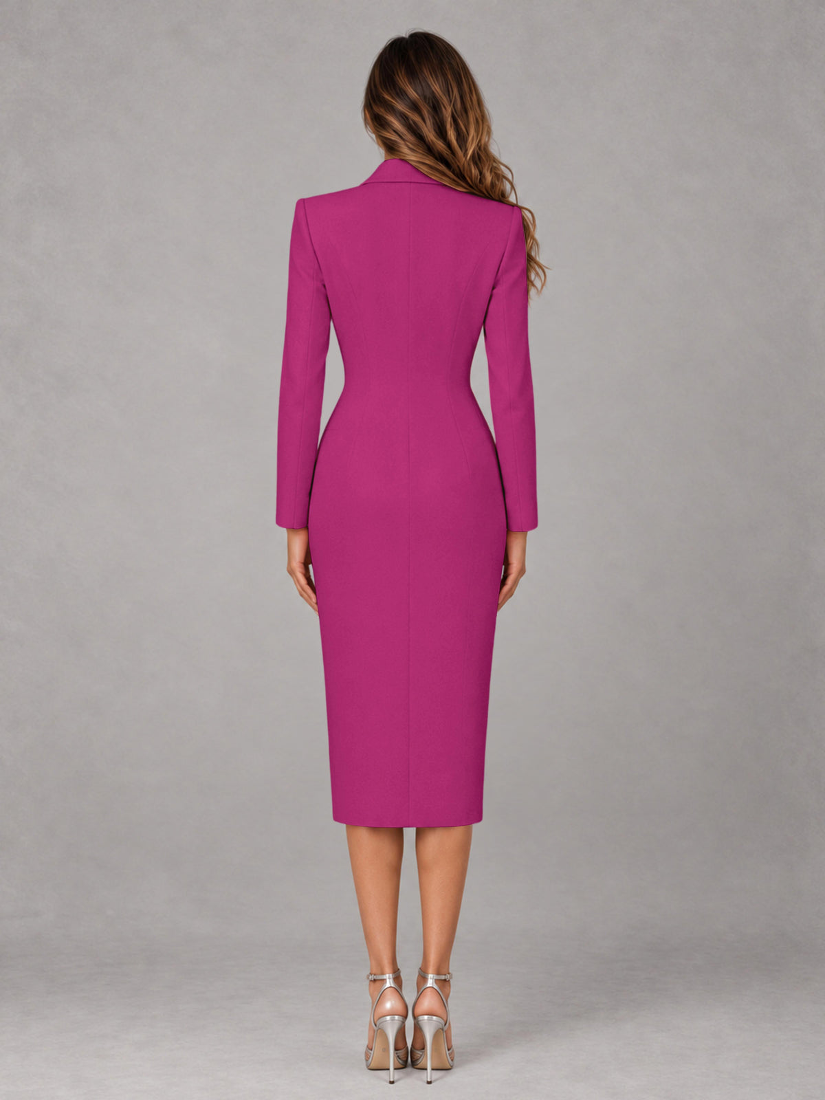 Fuchsia Tailored Fit Peak Lapel Double Breasted Tea-Length Women's Blazer