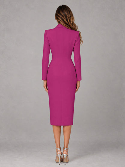 Fuchsia Tailored Fit Peak Lapel Double Breasted Tea-Length Women's Blazer