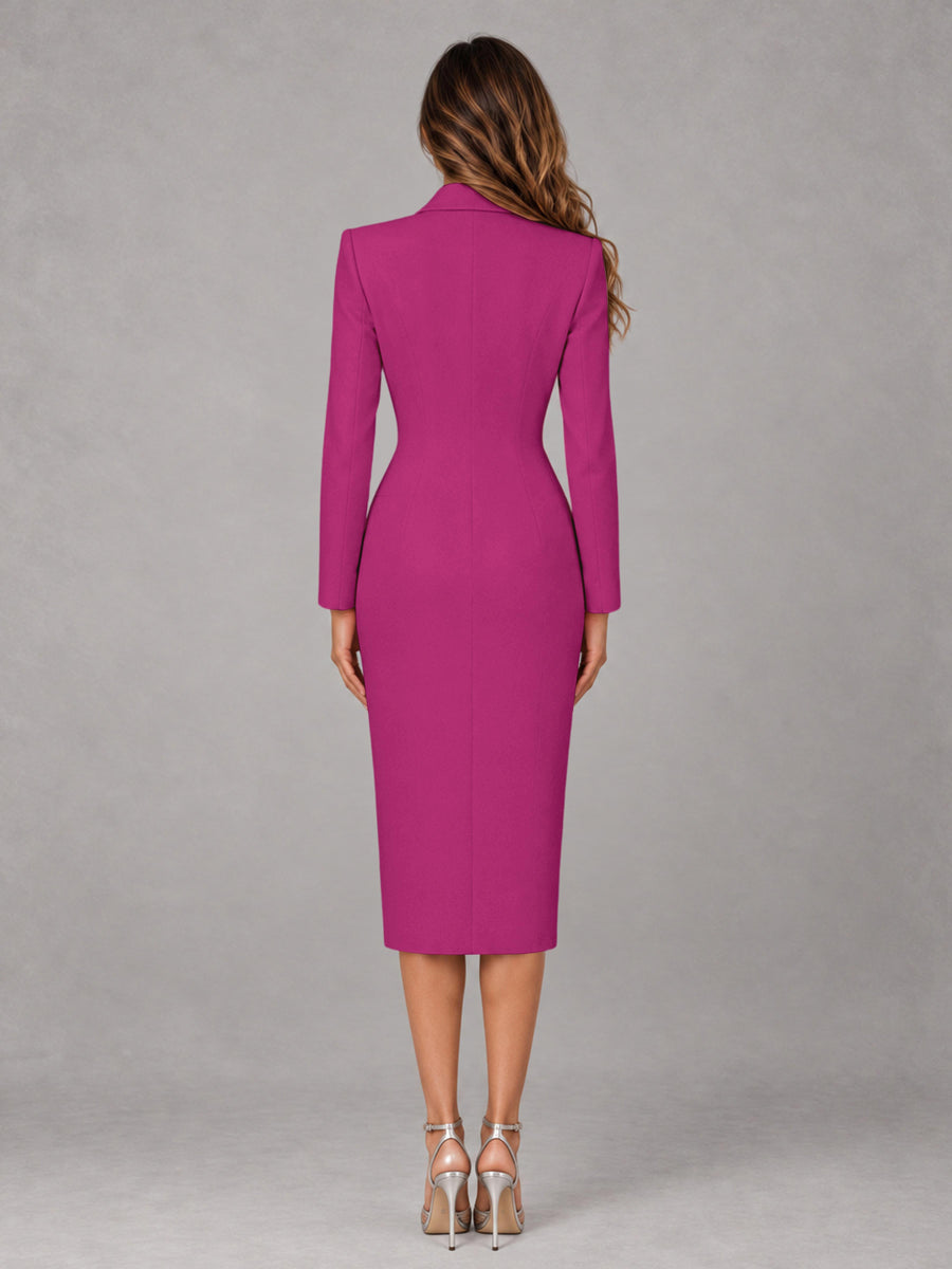Fuchsia Tailored Fit Peak Lapel Double Breasted Tea-Length Women's Blazer
