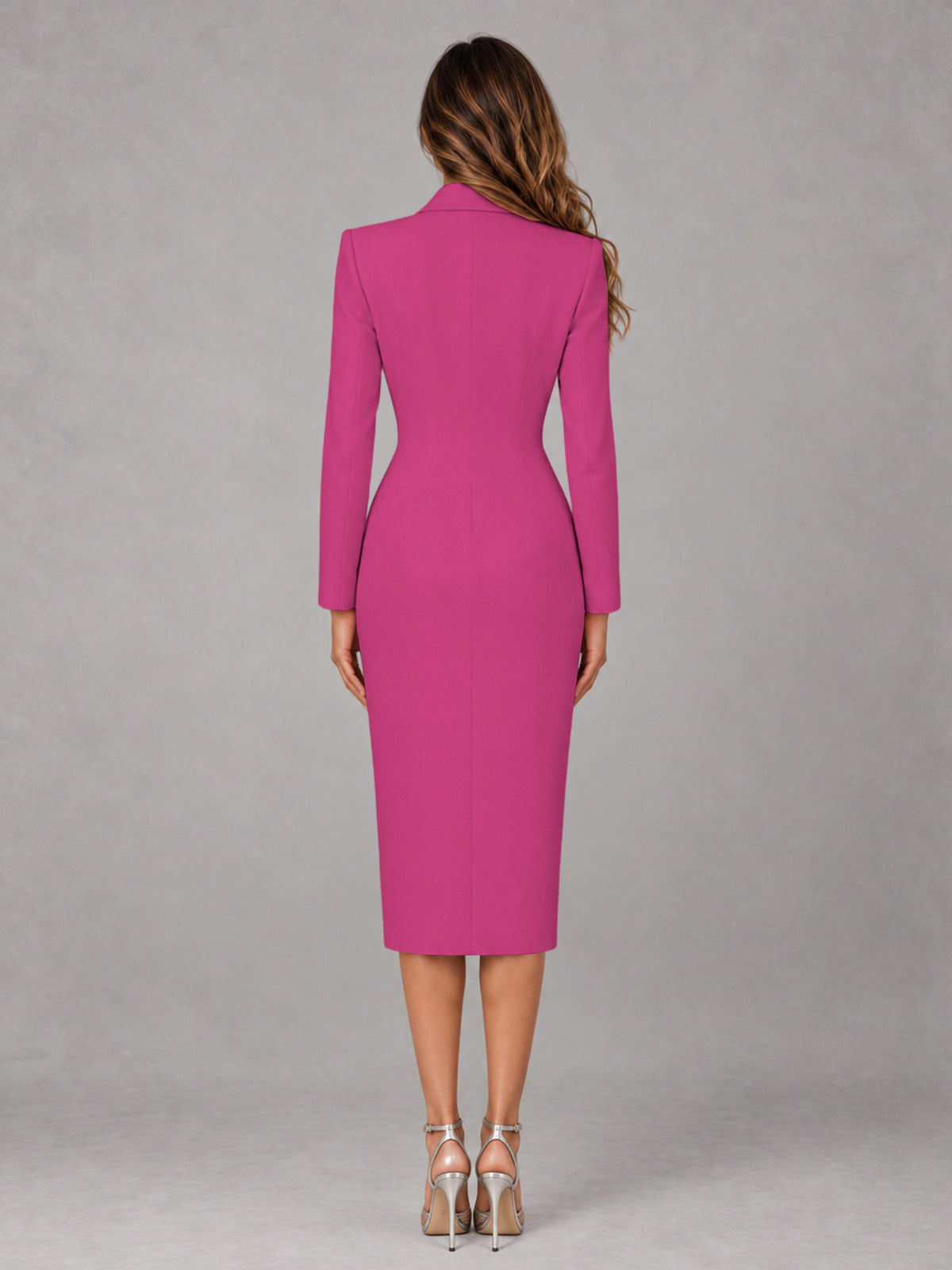 Hot Pink Tailored Fit Peak Lapel Double Breasted Tea-Length Women's Blazer