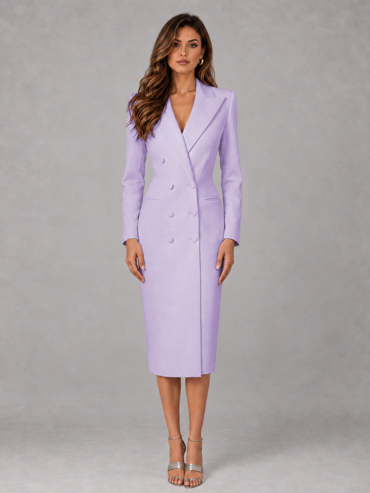 Lilac Tailored Fit Peak Lapel Double Breasted Tea-Length Women's Blazer