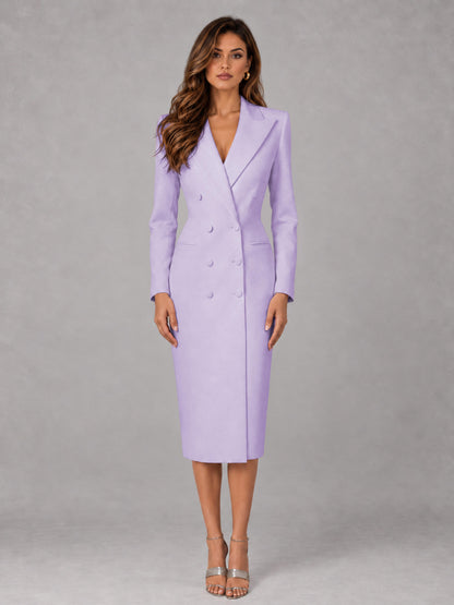 Lilac Tailored Fit Peak Lapel Double Breasted Tea-Length Women's Blazer