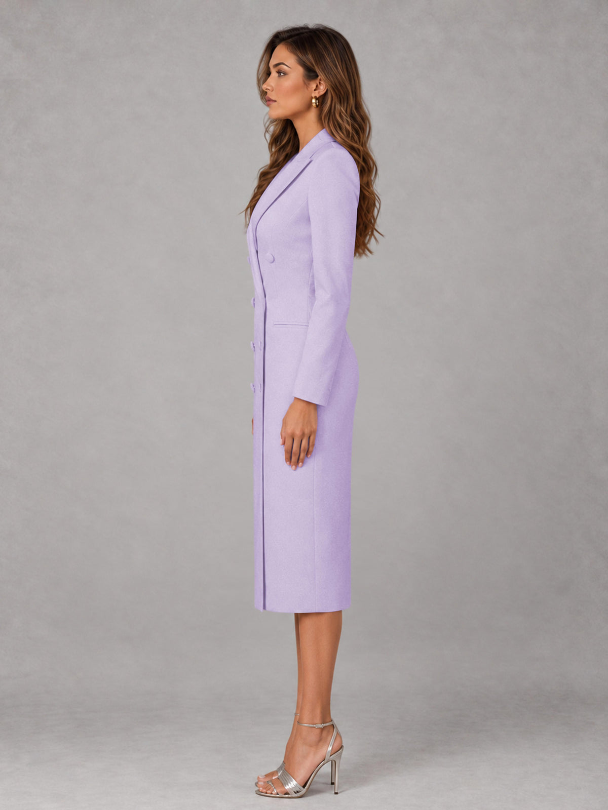 Lilac Tailored Fit Peak Lapel Double Breasted Tea-Length Women's Blazer
