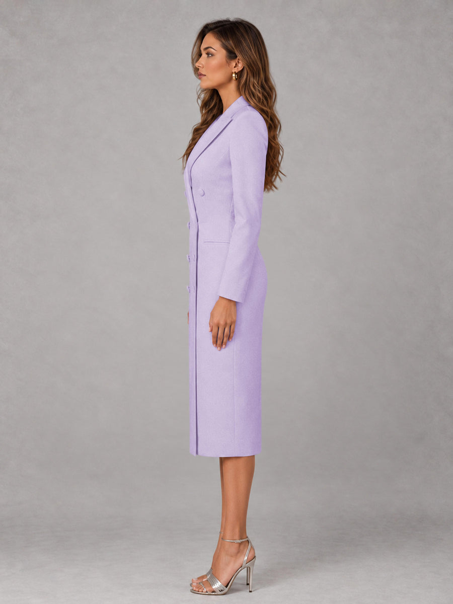 Lilac Tailored Fit Peak Lapel Double Breasted Tea-Length Women's Blazer