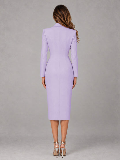 Lilac Tailored Fit Peak Lapel Double Breasted Tea-Length Women's Blazer