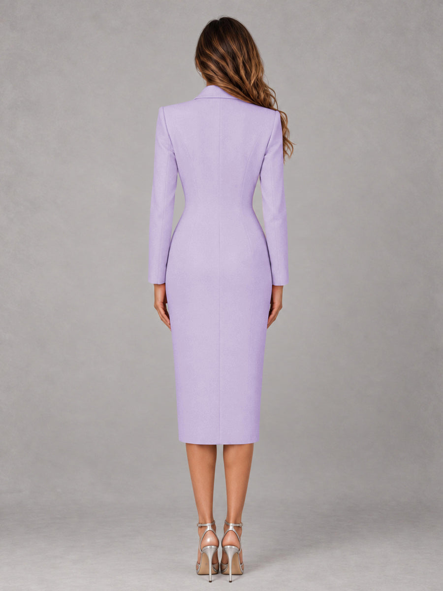 Lilac Tailored Fit Peak Lapel Double Breasted Tea-Length Women's Blazer