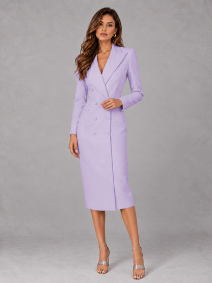 Lilac Tailored Fit Peak Lapel Double Breasted Tea-Length Women's Blazer