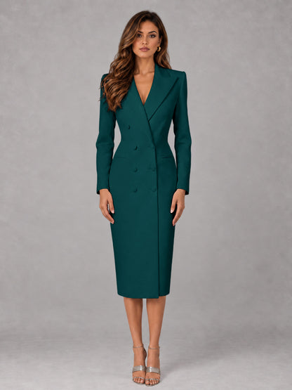 Peacock Tailored Fit Peak Lapel Double Breasted Tea-Length Women's Blazer