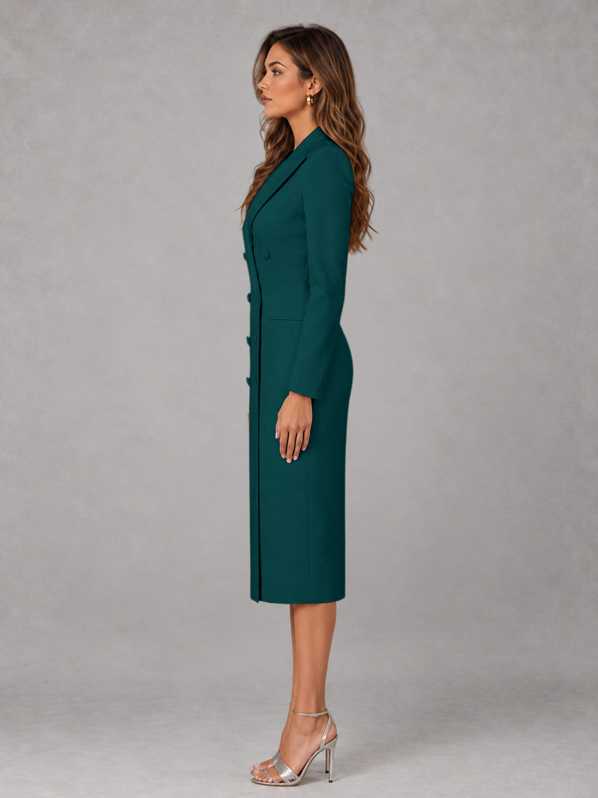 Peacock Tailored Fit Peak Lapel Double Breasted Tea-Length Women's Blazer