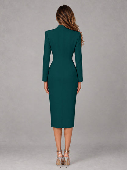 Peacock Tailored Fit Peak Lapel Double Breasted Tea-Length Women's Blazer