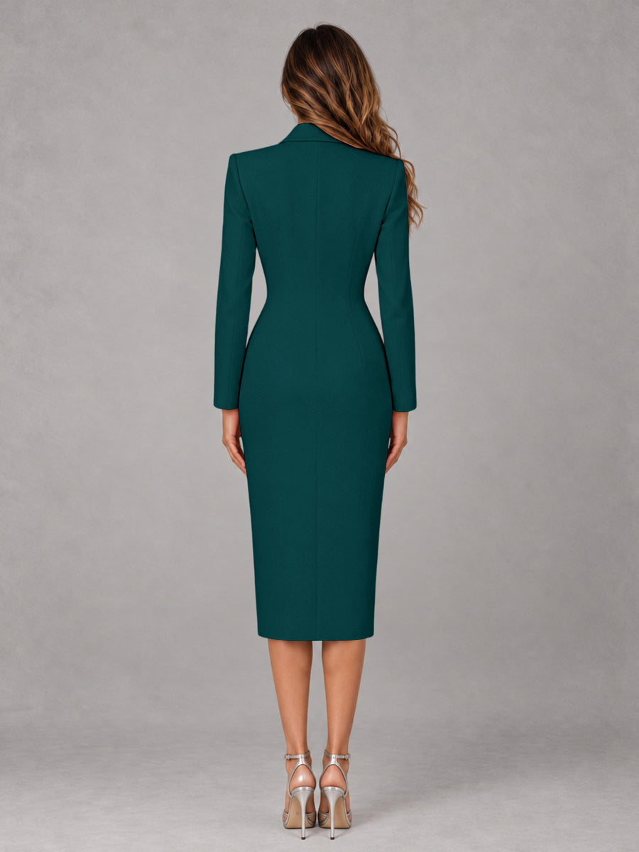 Peacock Tailored Fit Peak Lapel Double Breasted Tea-Length Women's Blazer