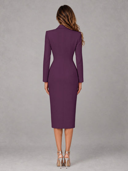Plum Tailored Fit Peak Lapel Double Breasted Tea-Length Women's Blazer