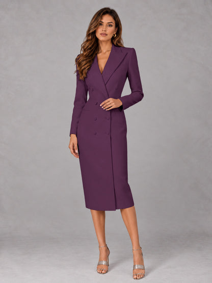 Plum Tailored Fit Peak Lapel Double Breasted Tea-Length Women's Blazer