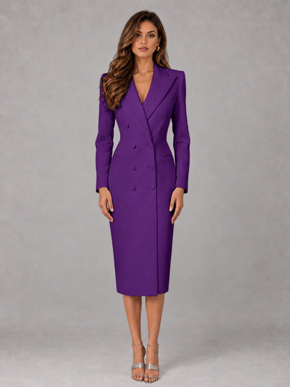 Purple Tailored Fit Peak Lapel Double Breasted Tea-Length Women's Blazer