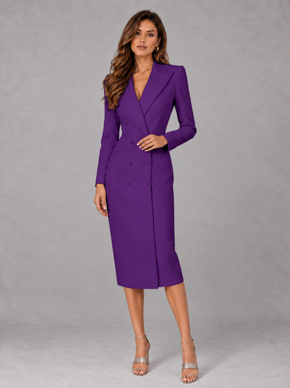 Purple Tailored Fit Peak Lapel Double Breasted Tea-Length Women's Blazer
