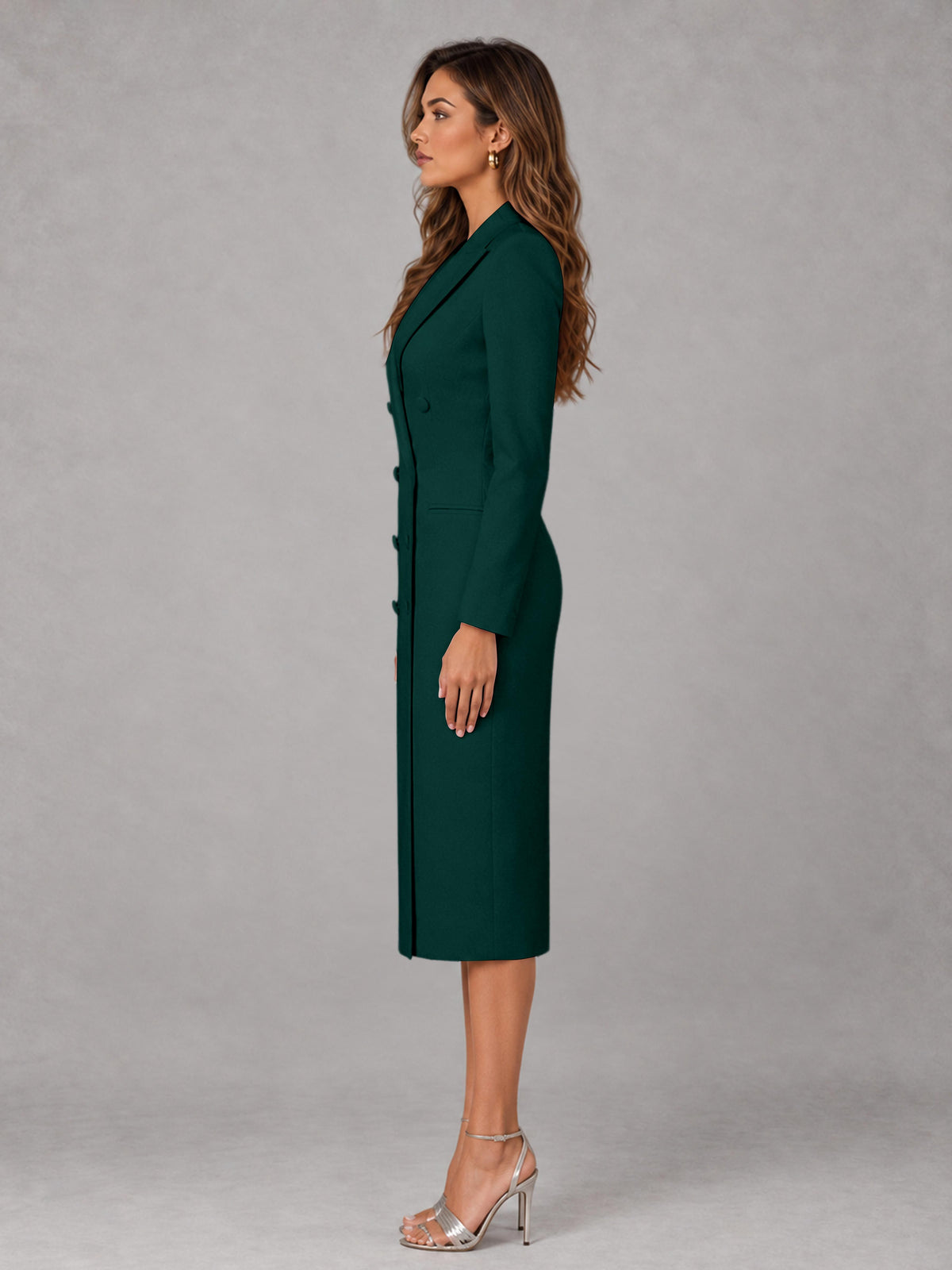 Teal Tailored Fit Peak Lapel Double Breasted Tea-Length Women's Blazer