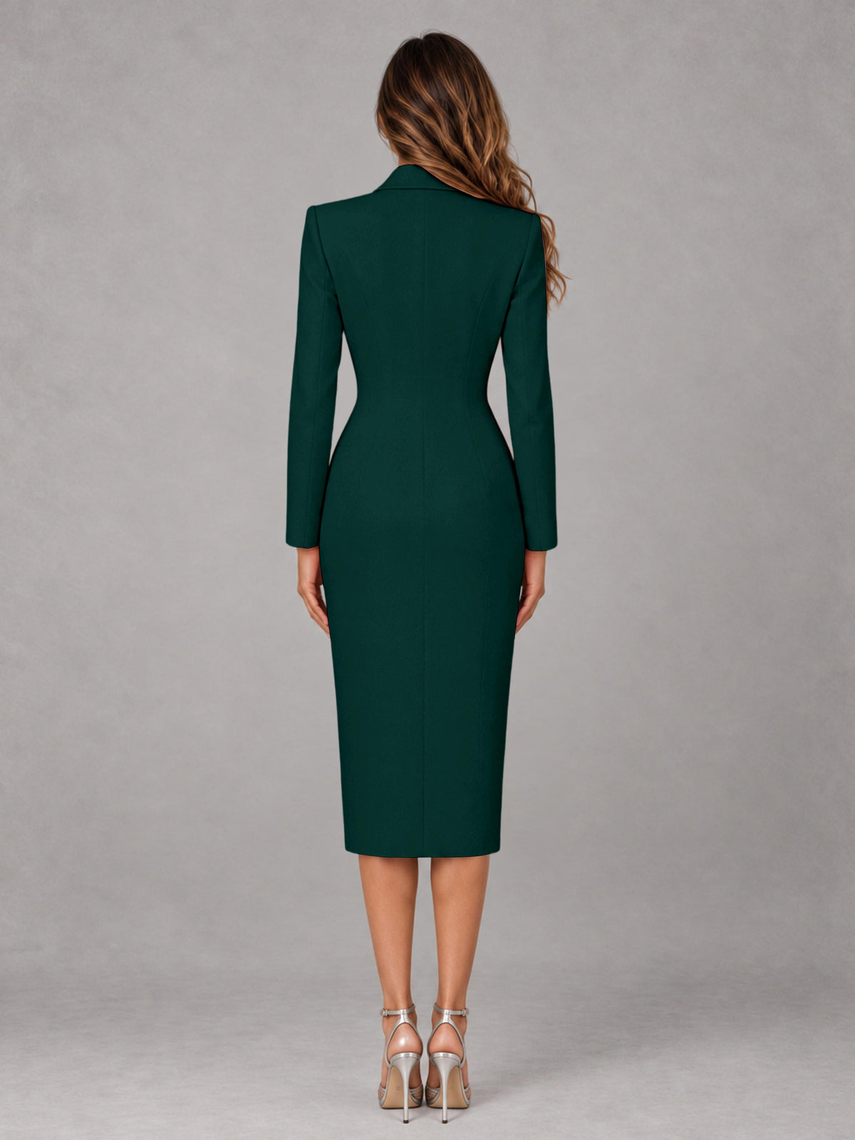 Teal Tailored Fit Peak Lapel Double Breasted Tea-Length Women's Blazer