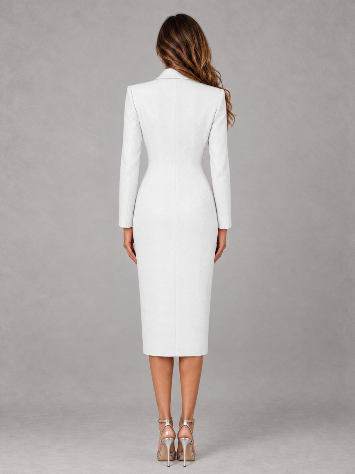 White Tailored Fit Peak Lapel Double Breasted Tea-Length Women's Blazer