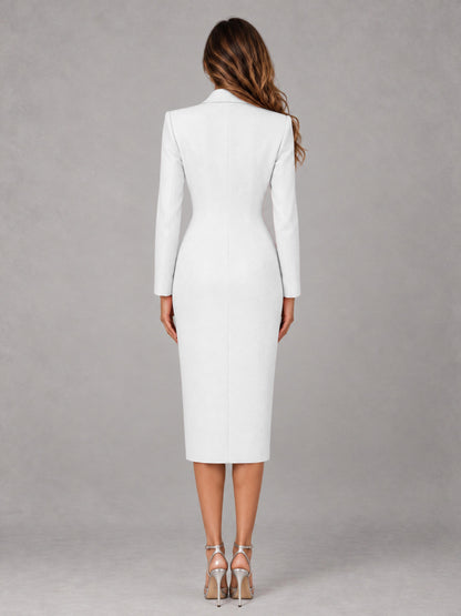 White Tailored Fit Peak Lapel Double Breasted Tea-Length Women's Blazer