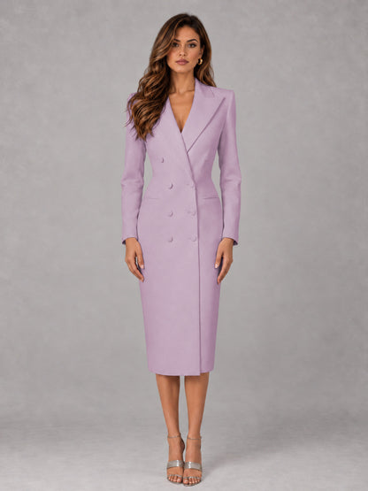 Wisteria Tailored Fit Peak Lapel Double Breasted Tea-Length Women's Blazer