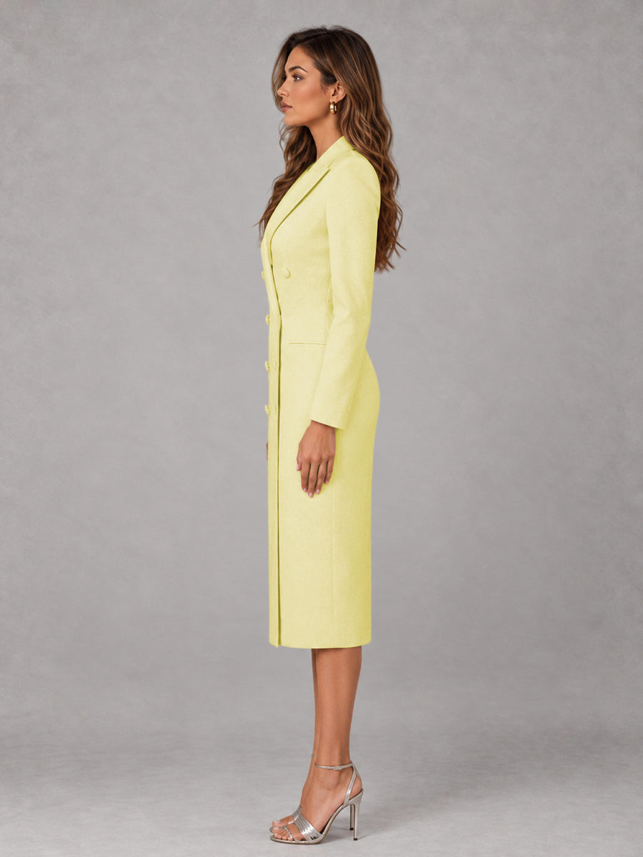 Yellow Tailored Fit Peak Lapel Double Breasted Tea-Length Women's Blazer
