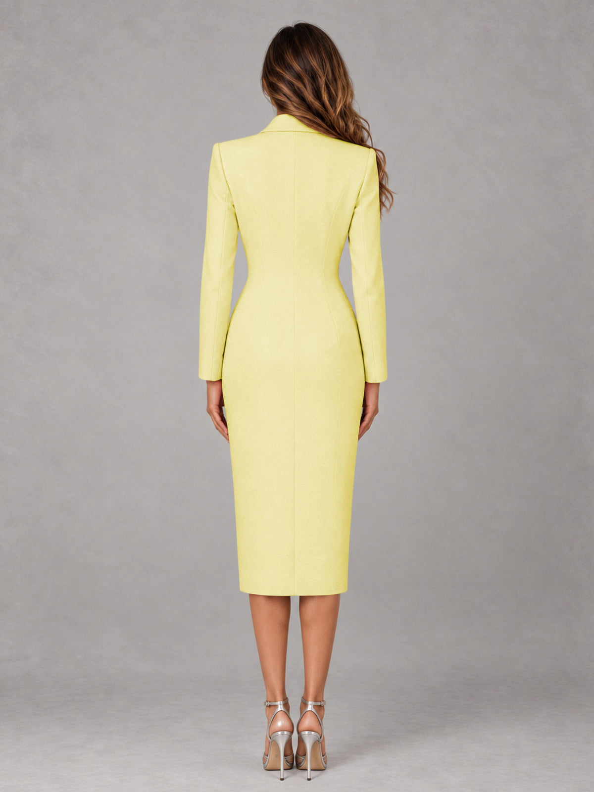 Yellow Tailored Fit Peak Lapel Double Breasted Tea-Length Women's Blazer