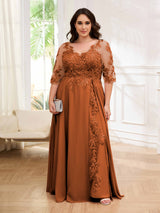 Tailored V-Neck Appliques Lace Chiffon Plus Size Mother Of The Bride Dresses