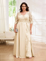 Tailored V-Neck Appliques Lace Chiffon Plus Size Mother Of The Bride Dresses