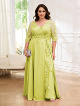 Tailored V-Neck Appliques Lace Chiffon Plus Size Mother Of The Bride Dresses