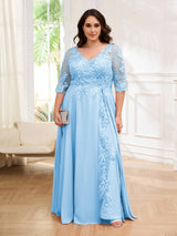 Tailored V-Neck Appliques Lace Chiffon Plus Size Mother Of The Bride Dresses