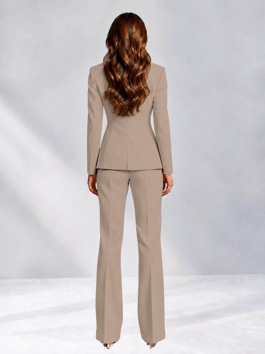 Taupe 2 Pieces Slim Fit One Button Women's Suits for Commuting