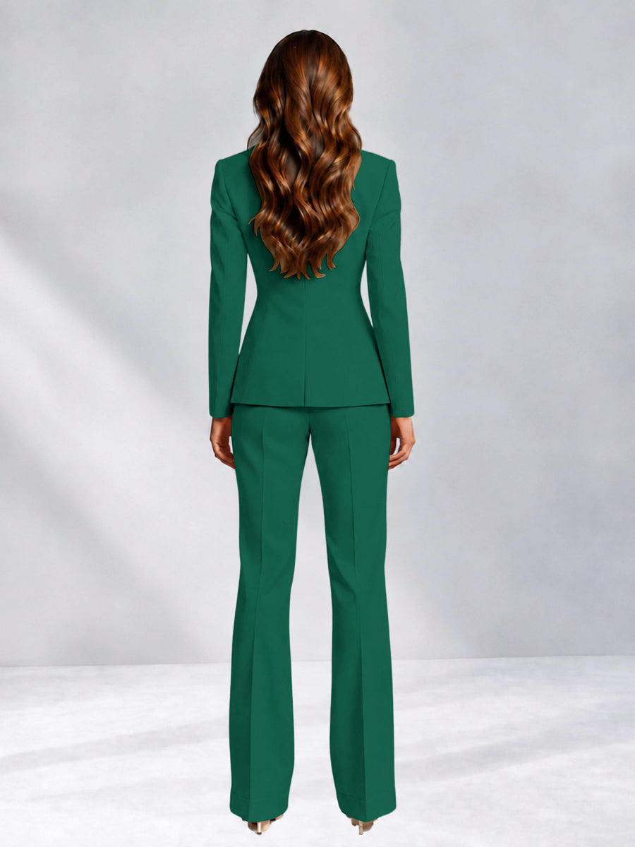 Teal 2 Pieces Slim Fit One Button Women's Suits for Commuting